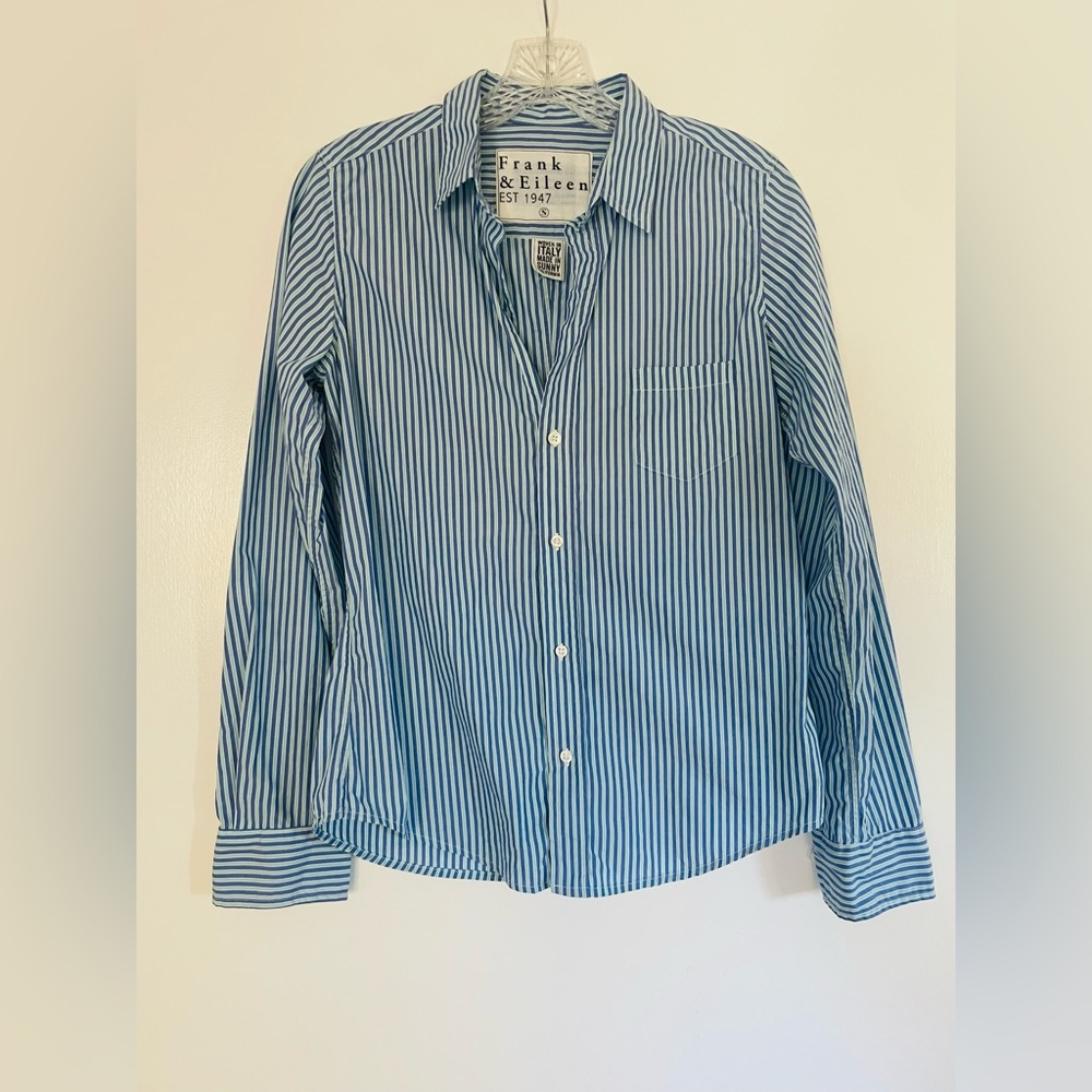 Frank & Eileen Barry Blue & Green Stripe L/S 100% Cotton Button-Down, Small